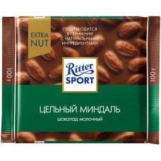 Шоколад молочный RITTER SPORT Цельный миндаль, 100г, Германия, 100 г