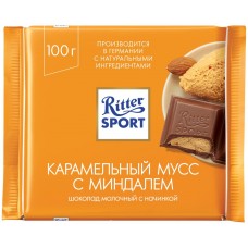 Шоколад молочный RITTER SPORT Карамельный мусс с миндалем, 100г, Германия, 100 г