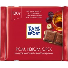 Шоколад молочный RITTER SPORT Ром, изюм, орех, 100г, Германия, 100 г