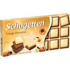 Шоколад SCHOGETTEN Trilogia noisettes бел. с грильяж.мол.шок.джандуей и фунд., Германия, 100 г