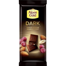 Шоколад темный ALPEN GOLD Dark с изюмом и миндалем, 80г, Россия, 80 г