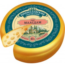 Сыр НИКОЛАЕВСКИЕ СЫРОВАРНИ Маасдам 45%, без змж, весовой, Россия