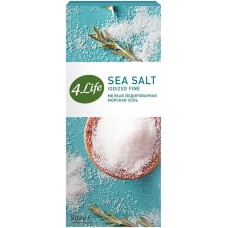 Соль морская 4 LIFE мелкая йодированная высший сорт помол №0, 500г, Пакистан, 500 г