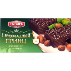 Купить Торт вафельный ПЕКАРЬ Шоколадный принц глазированный с фундуком, 260г, Россия, 260 г в Ленте