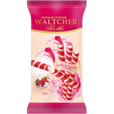 Трубочки вафельные WALTCHER Rolls со вкусом клубники и сливок, 200г, Россия, 200 г