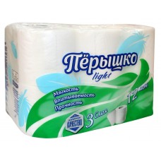 Туалетная бумага ПЕРЫШКО Light Белая 3-сл., Россия, 12 шт