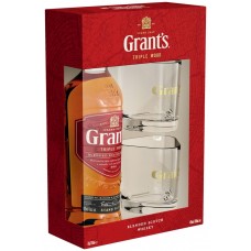 Виски GRANT'S Triple Wood Шотландский купажированный 3 года 40%, п/у + 2 стакана, 0.7л, Великобритания, 0.7 L