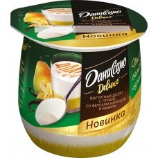 Купить Десерт йогуртный ДАНИССИМО Deluxe с грушей и со вкусом ванили и карамели 4,2%, без змж, 160г, Россия, 160 г в Ленте