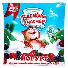 Купить Йогурт питьевой ВАСЬКИНО СЧАСТЬЕ Лесные ягоды 1,5%, без змж, 450г, Россия, 450 г в Ленте