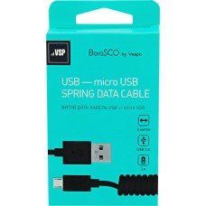 Купить Кабель BORASCO Usb – micro-USB витой черный, 2м, Китай в Ленте