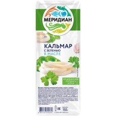 Кальмар МЕРИДИАН с зеленью в масле, 150г, Россия, 150 г