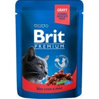 Корм консервированный для кошек BRIT Premium Cat с рагу из говядины и горошком, 100г, Чехия, 100 г