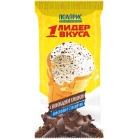 Мороженое ЛИДЕР ВКУСА Ванильное с шоколадной крошкой 5%, с змж, вафельный стаканчик, 70г, Россия, 70 г