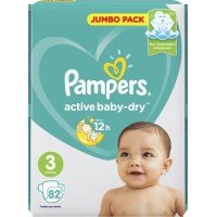 Подгузники детские PAMPERS Active Baby-Dry Midi 3, 6–10кг, 82шт, Россия, 82 шт
