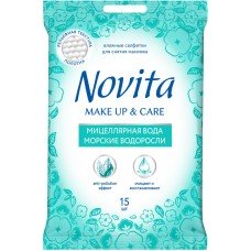 Купить Салфетки влажные для снятия макияжа NOVITA Makeup Морские водоросли, 15шт, Россия, 15 шт в Ленте
